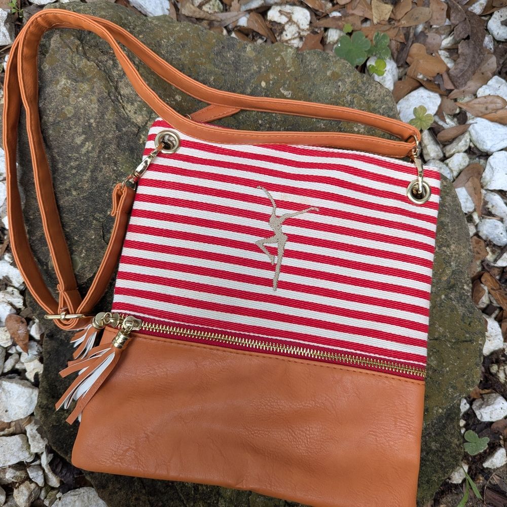 Striped Red and Tan Crossbody Bag Embroidered Firedancer DMB Dave Matthews Band